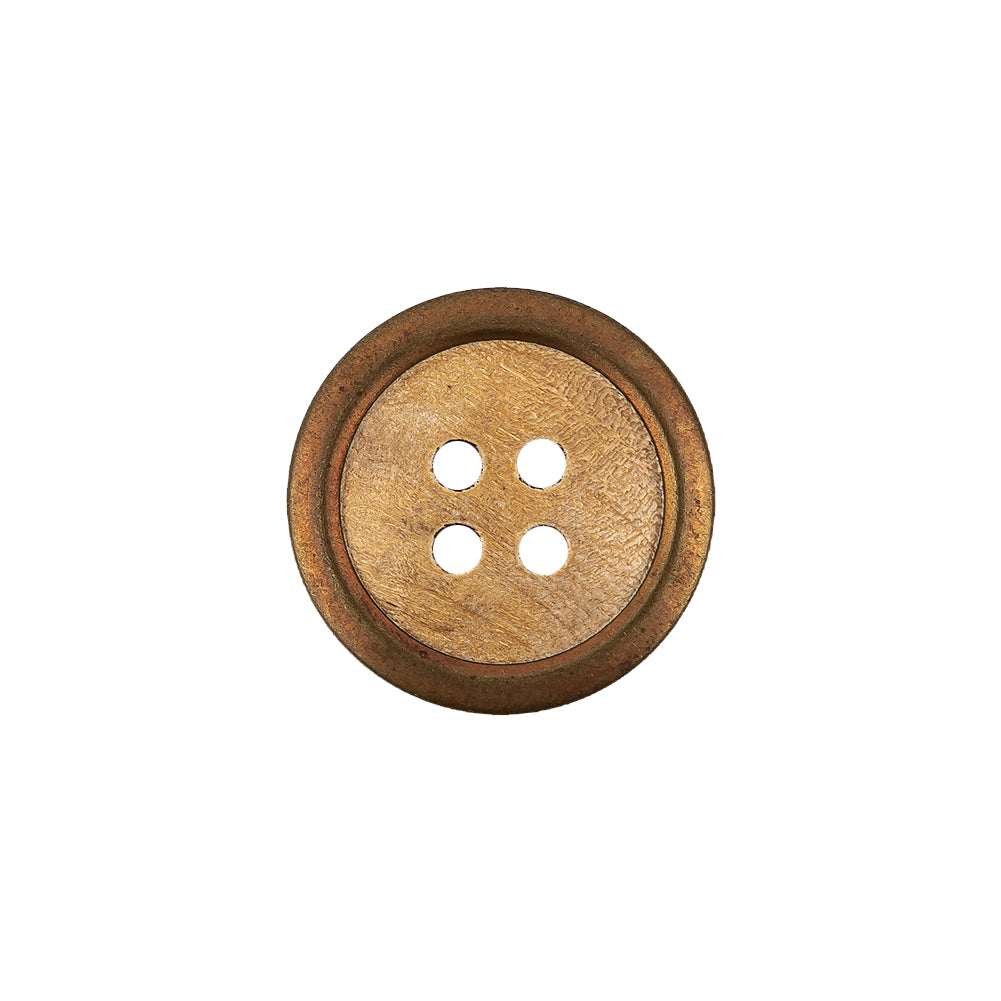 Portuguese Natural Wood Set-in Brass 4-Hole Button - 28L/18mm - Joann Fabrics