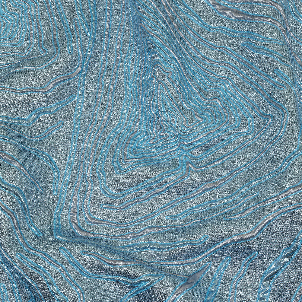 Metallic Silver and Sky Blue Contour Lines Luxury Brocade - Joann Fabrics