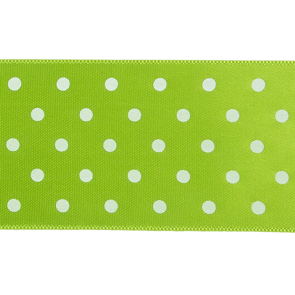 Lime and White Polka Dot Satin Ribbon - 1.5
