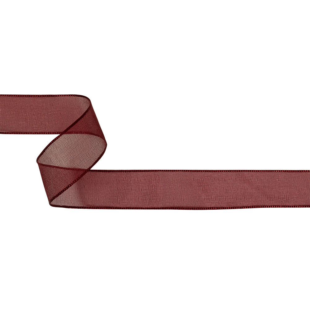 Wine Shimmering Organza Ribbon with Woven Edges - 1.125