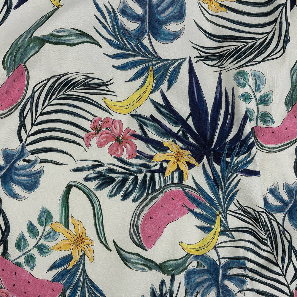 Stretch Cotton Twill Print - Navy Palm Leaves and Fruit - Mood Exclusive Fruitful Circumstances - Joann Fabrics