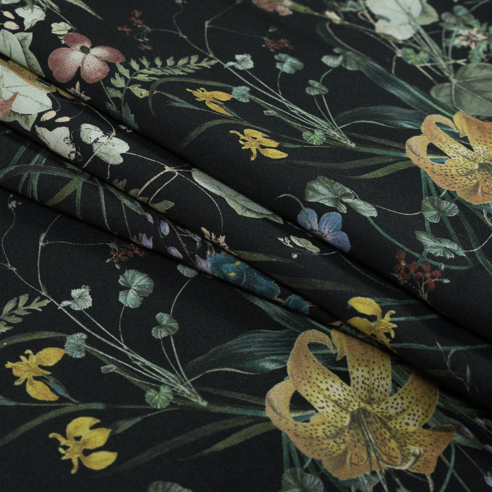 Stretch Cotton Sateen - Black Floral - Persephone's Bouquet Print - Mood Exclusive Gaia Collection - Joann Fabrics