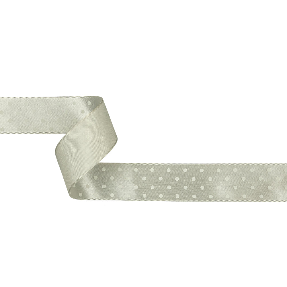 White on White Polka Dot Satin Ribbon - 1