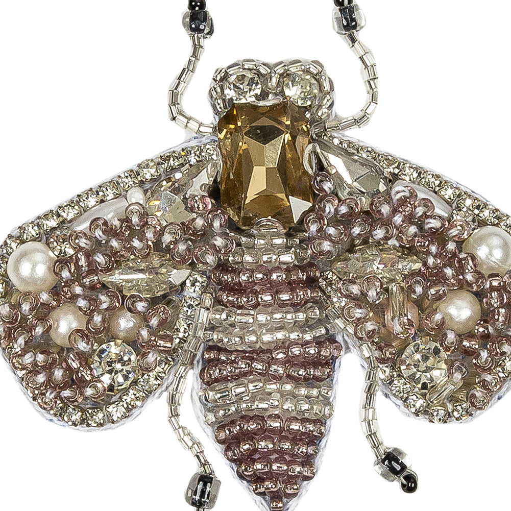 Silver and Pale Orchid Fly Rhinestone and Glass Beaded Applique - 2.375