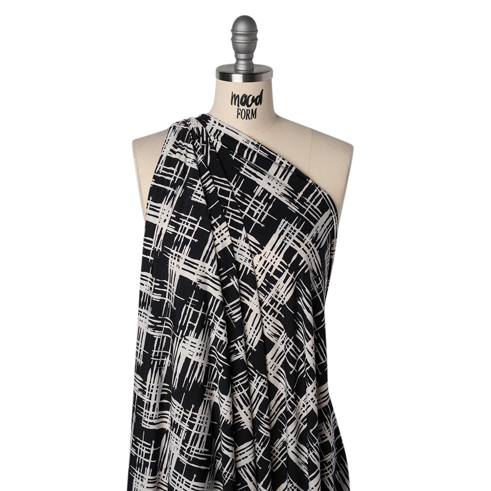 Stretch Matte Polyester Jersey Print - Black and White Abstract Hatching - Designer Deadstock - Joann Fabrics