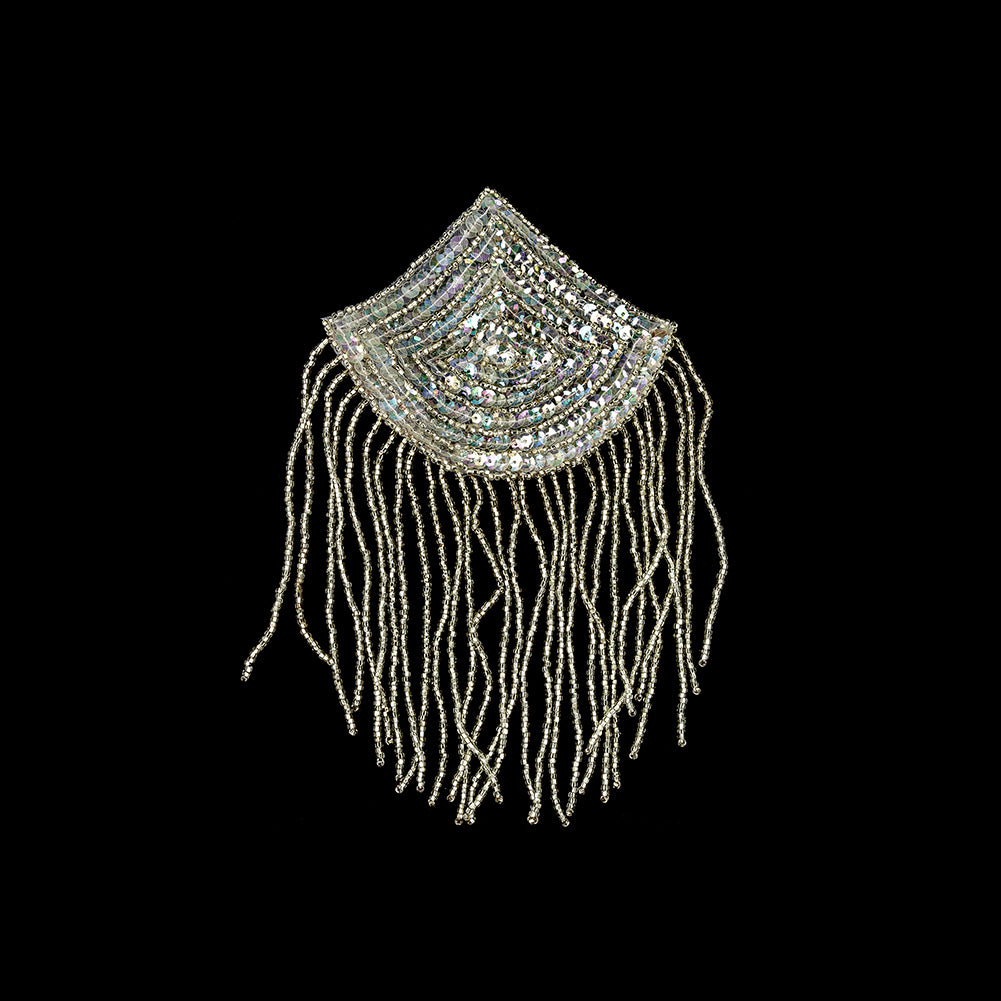 Vintage Crystal Iris Sequins and Silver-lined Beaded Abstract Applique - 7.25