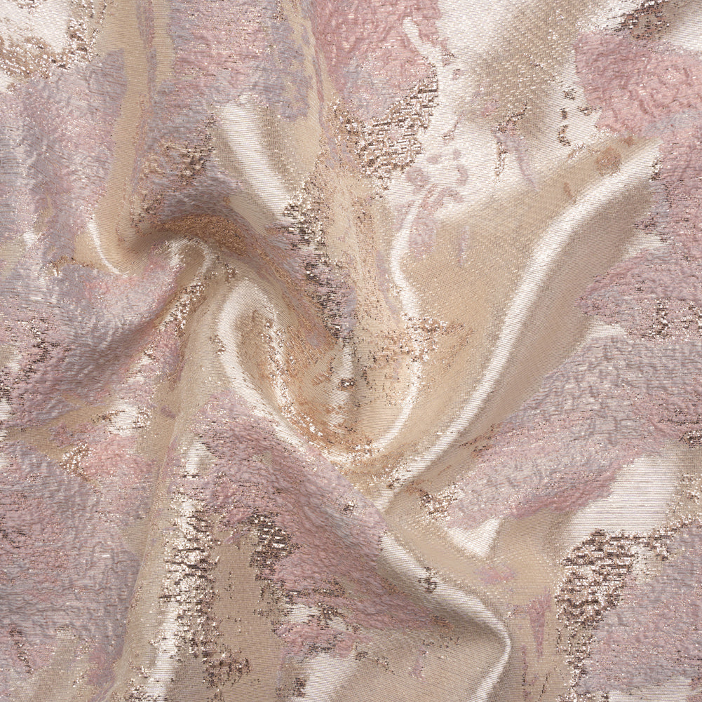 Metallic Silver, Pink and Beige Painted Flowers Luxury Brocade - Joann Fabrics