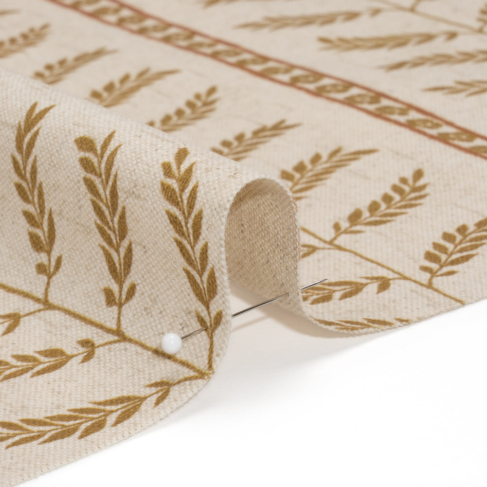 Brushed Cotton and Linen Canvas - Sienna Fern Leaves and Flower Stripes - British Imported - Joann Fabrics