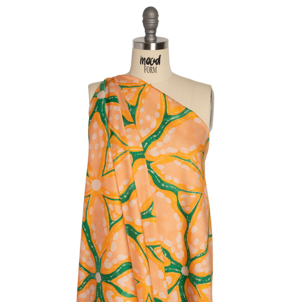 Stretch Cotton Sateen - Peach and Green Floral Veins - Estuary Exploration Print - Mood Exclusive Marigold Collection - Joann Fabrics