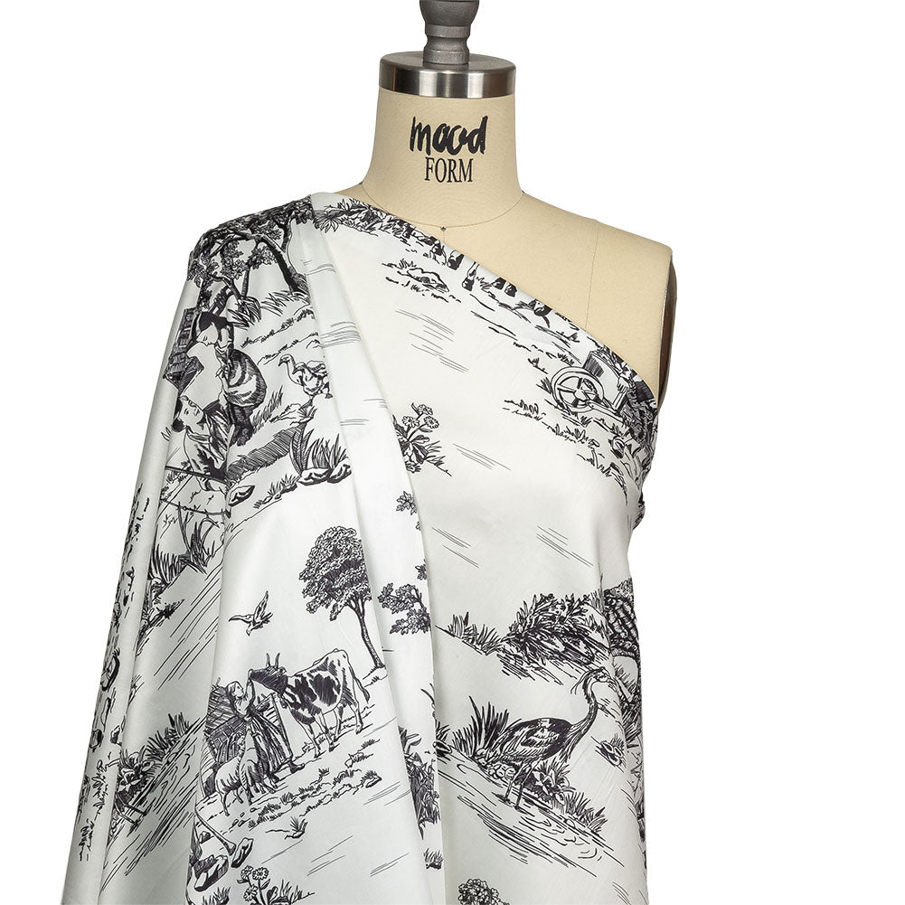 Black and White Classic Toile de Jouy Mercerized Organic Egyptian Cotton Shirting - Joann Fabrics