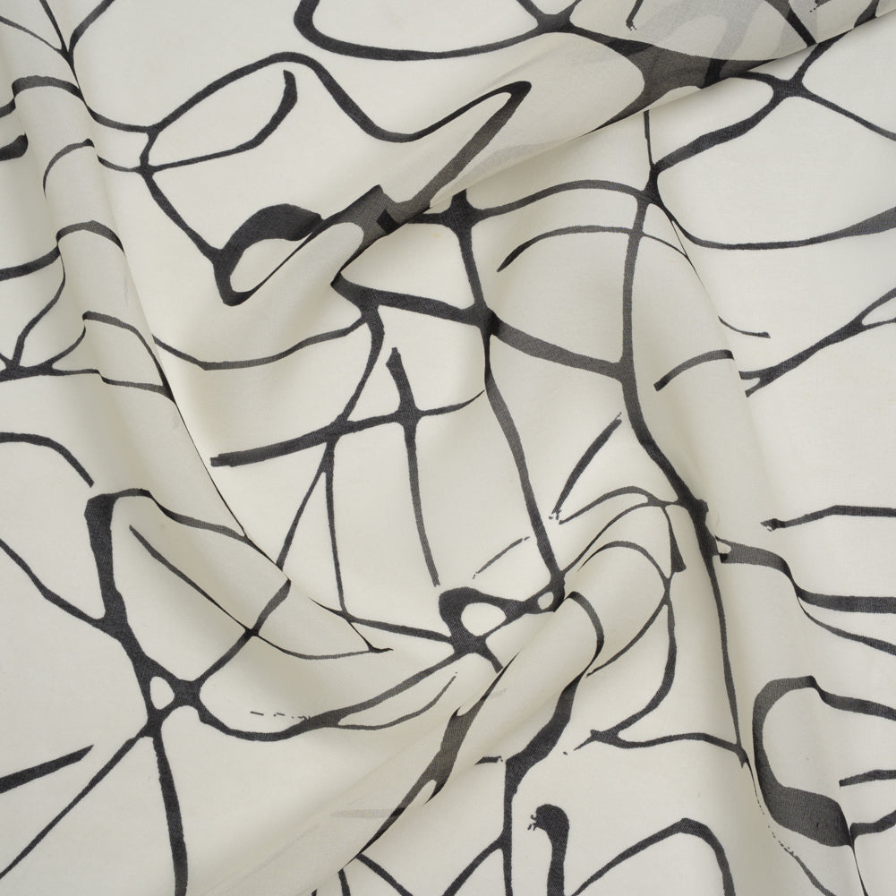 Silk Voile Print - Off White and Black Squiggles - Deadstock - Joann Fabrics