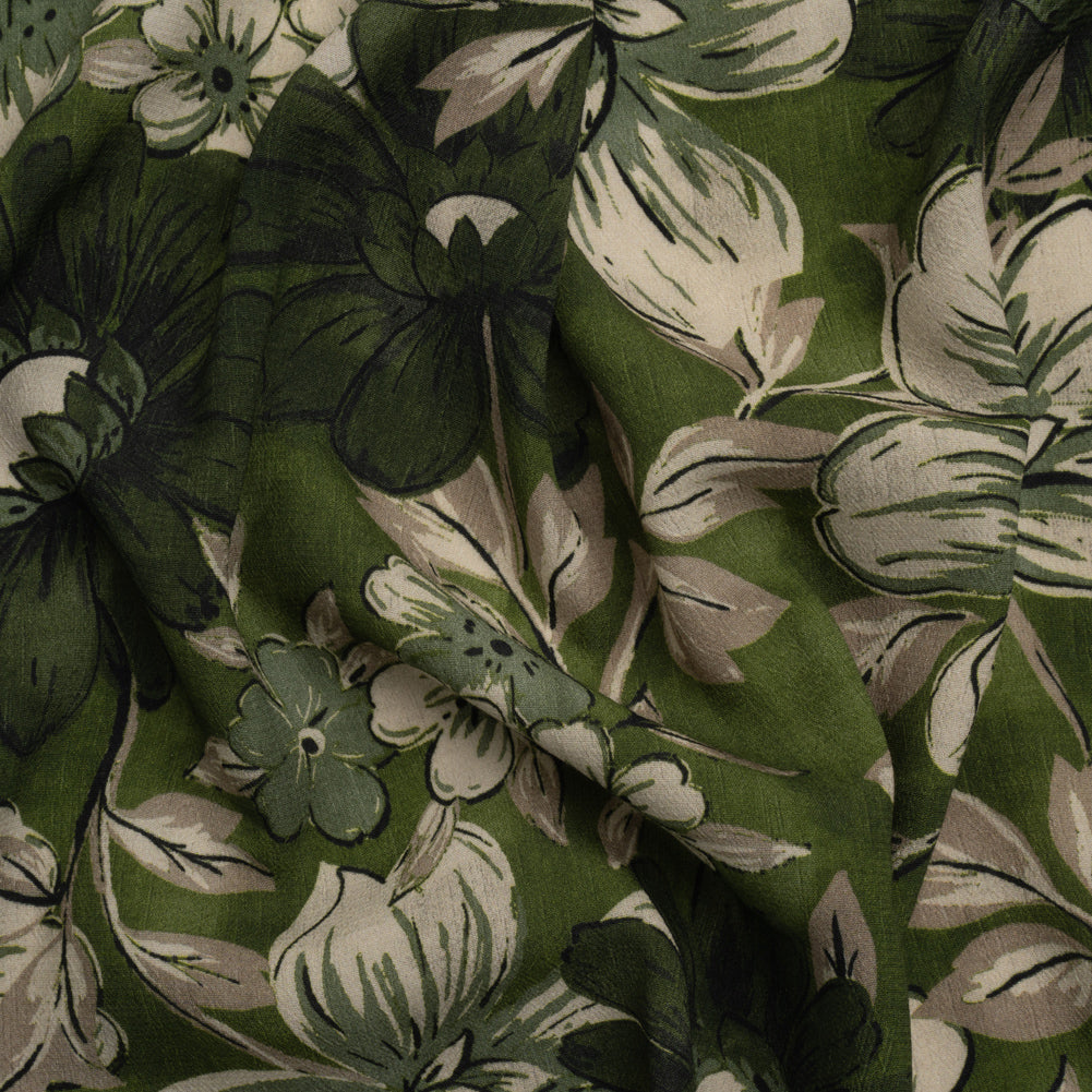 Sustainable Viscose Crepe Print - Green and White Floral - Mood Exclusive Crowded Fields - Joann Fabrics
