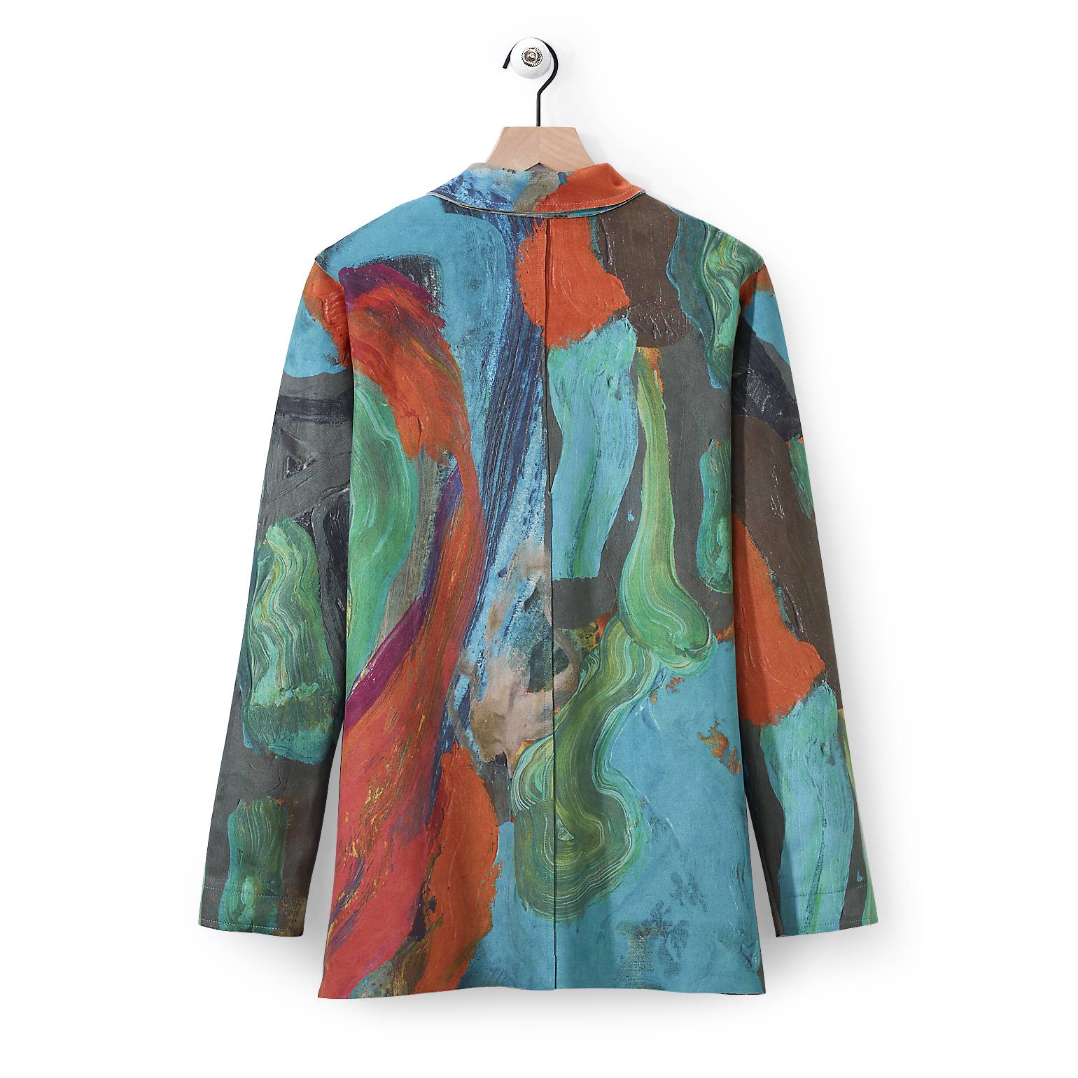 Faux-Suede Jacket, Print by Artist Claire Desjardins, Single Button - Northstyle Catalog