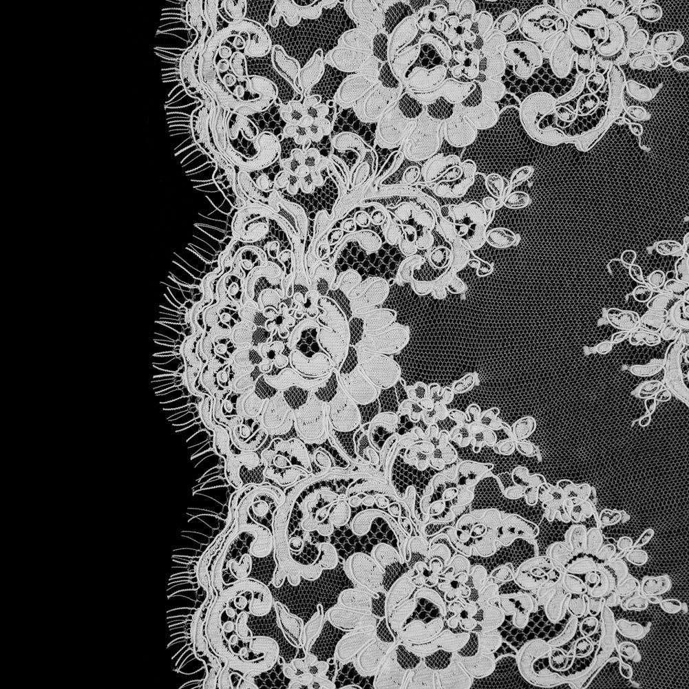 Fancy Corded Lace with Scalloped Eyelash Edges - Off-White Floral Chevrons - Joann Fabrics