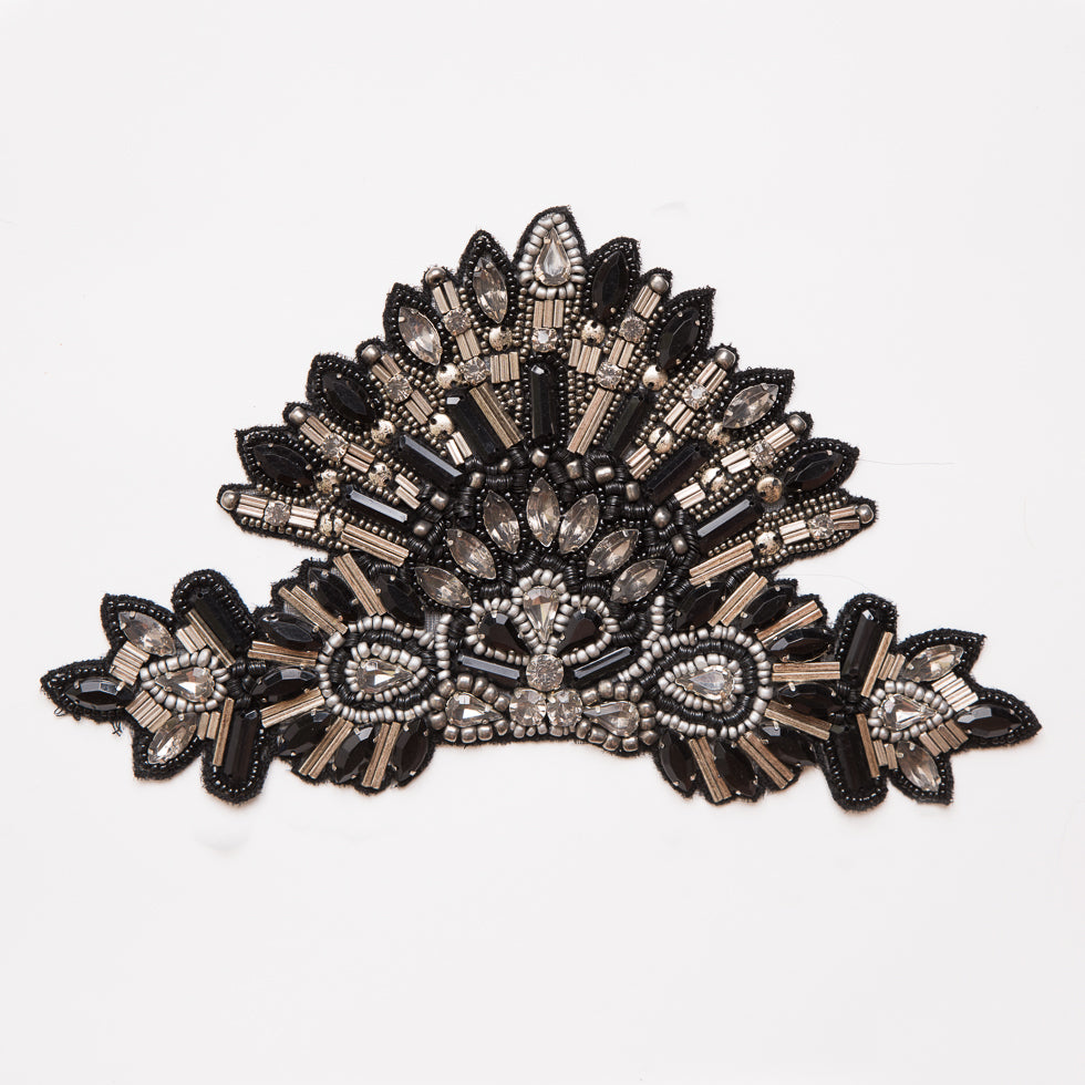 Black and Silver Beaded Rhinestone Applique - 8.5