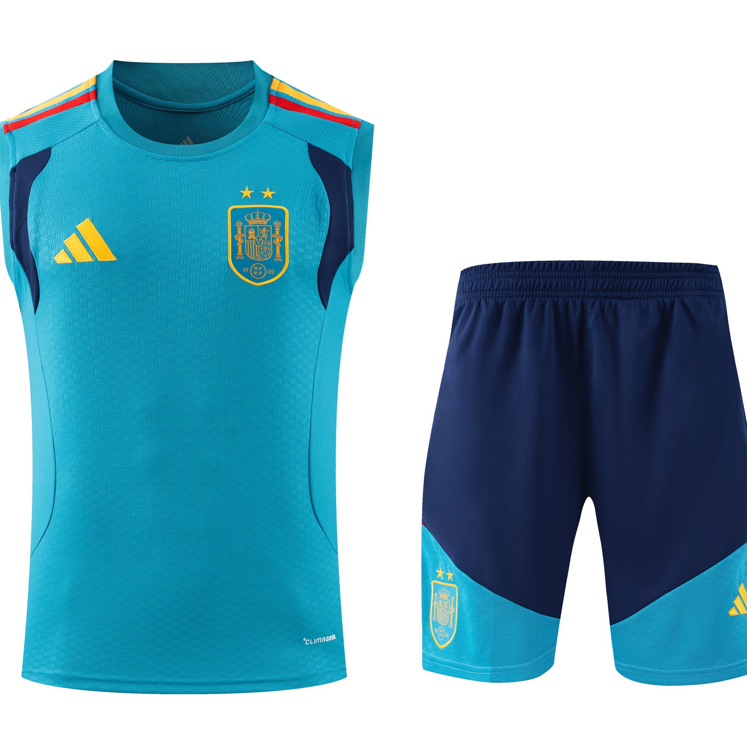 Spain 2026 Two Stars Vest Training Set - Lake Blue Vest and Deep Blue Shorts - UnitedFutballJersey