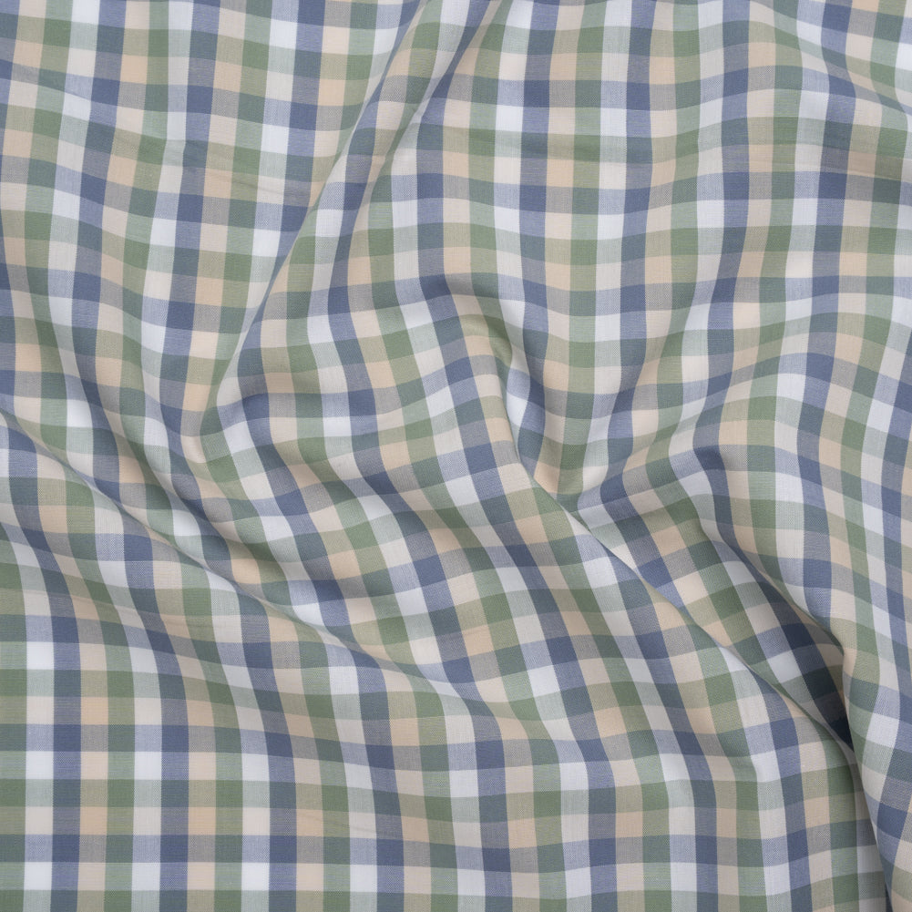 Cotton Shirting - Balsam Green, Muted Blue and Beige Plaid - Deadstock - Joann Fabrics