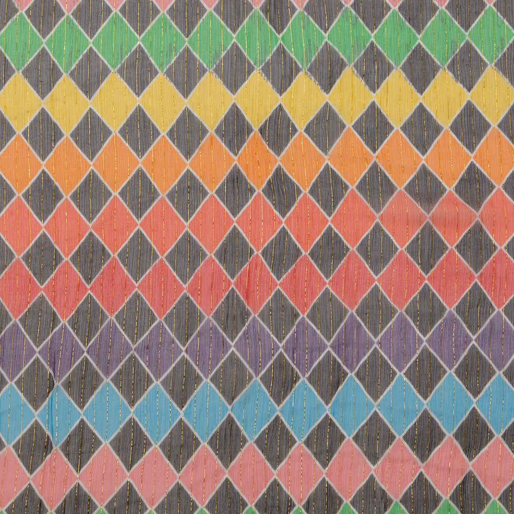 Rainbow Diamond Printed Crinkled Silk Chiffon with Metallic Gold Stripes - Joann Fabrics