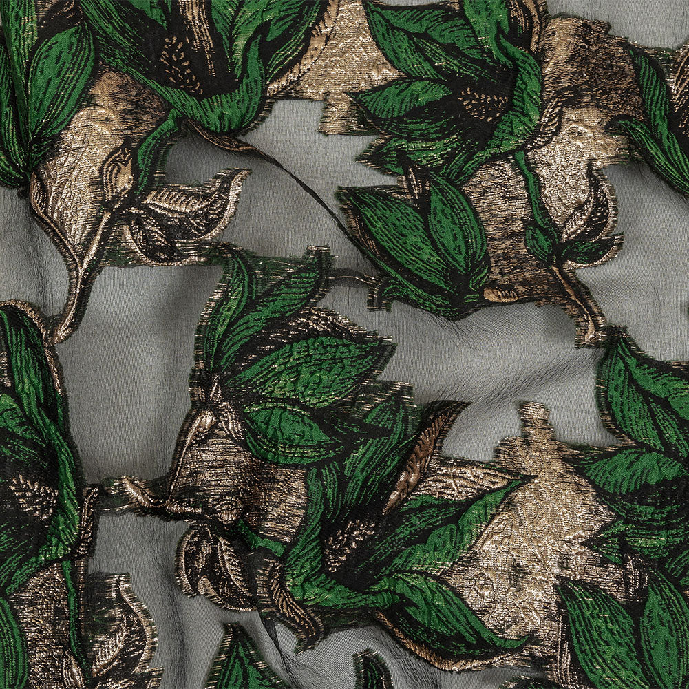 Metallic Gold, Green and Black Floral Luxury Burnout Brocade - Joann Fabrics