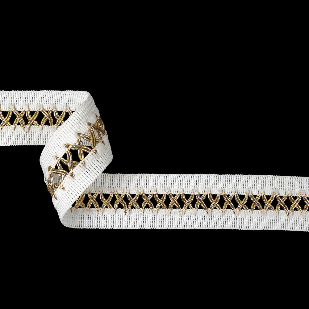 Cloud Dancer and Metallic Gold Criss Cross Lacing Braided Trim - 1.5