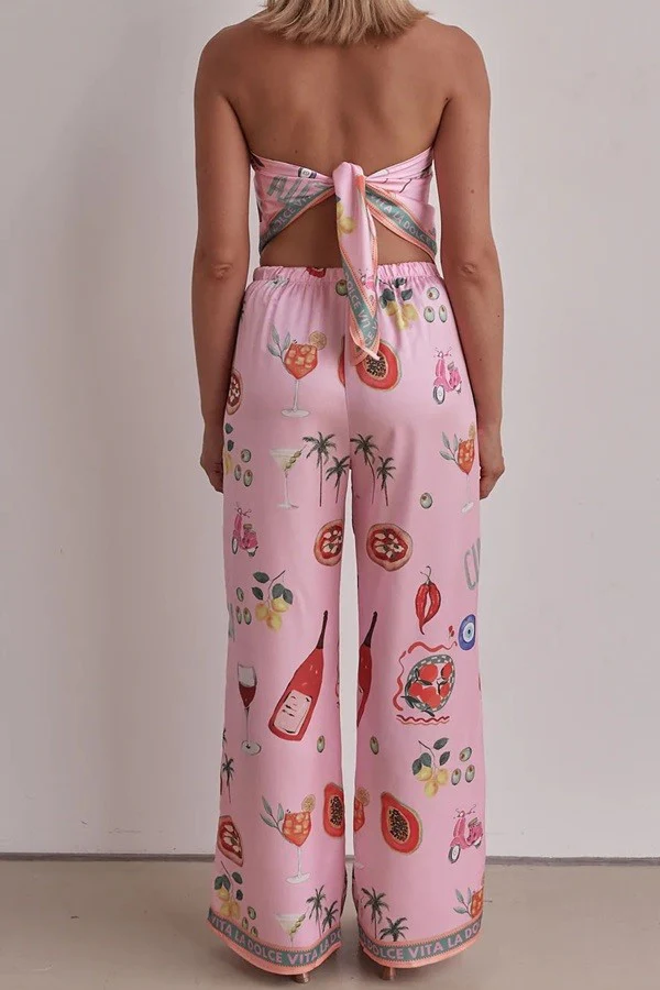 Pink La Dolce Vita Satin Scarf Top and Pants Set