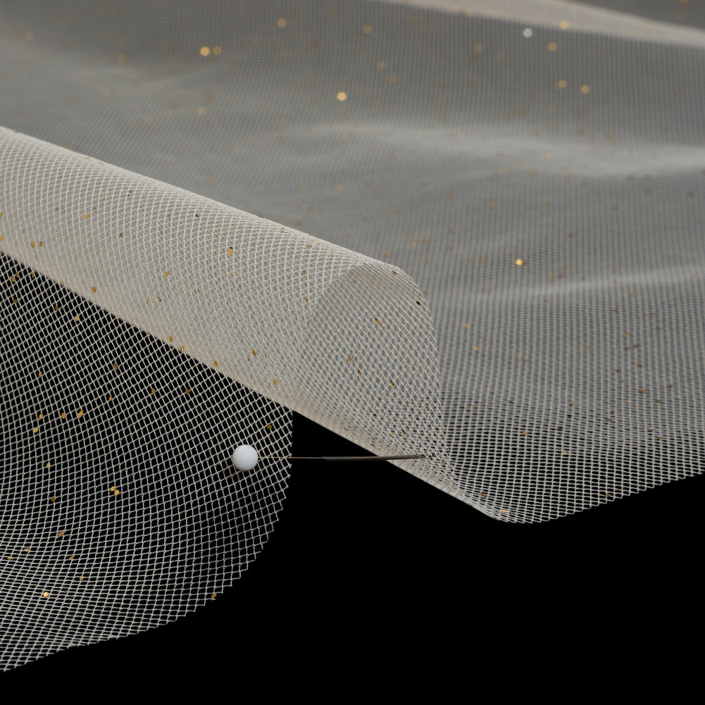 Famous Australian Designer Cream and Gold Glitter Speckled Tulle - Joann Fabrics
