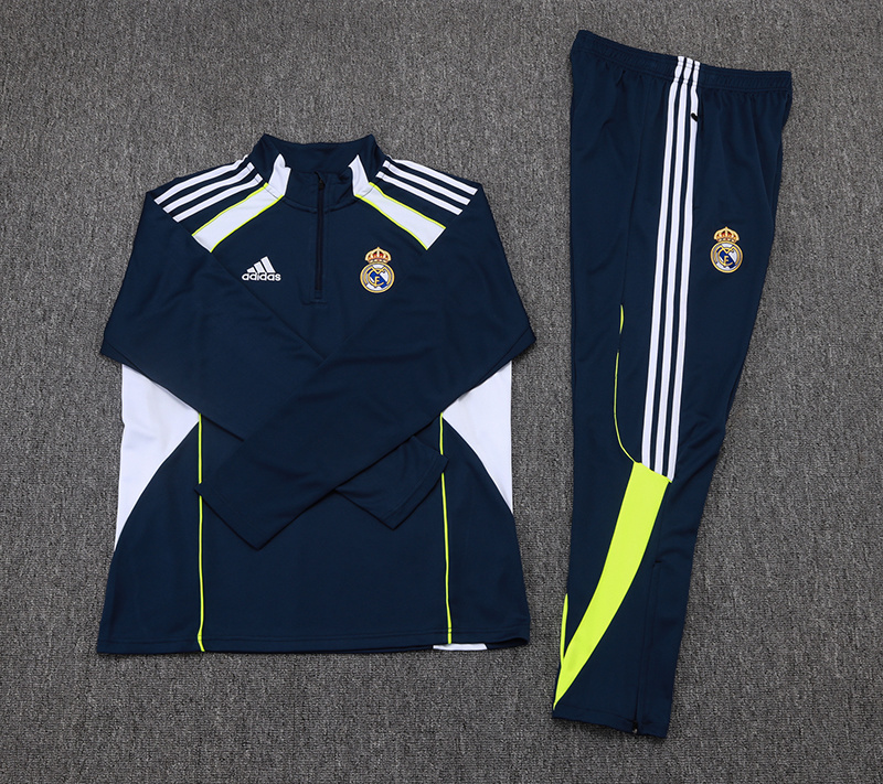 2025-2026 Real Madrid Retro Royal blue Half-Pull Training Suit Football Shirt 1:1 Thai Quality Set