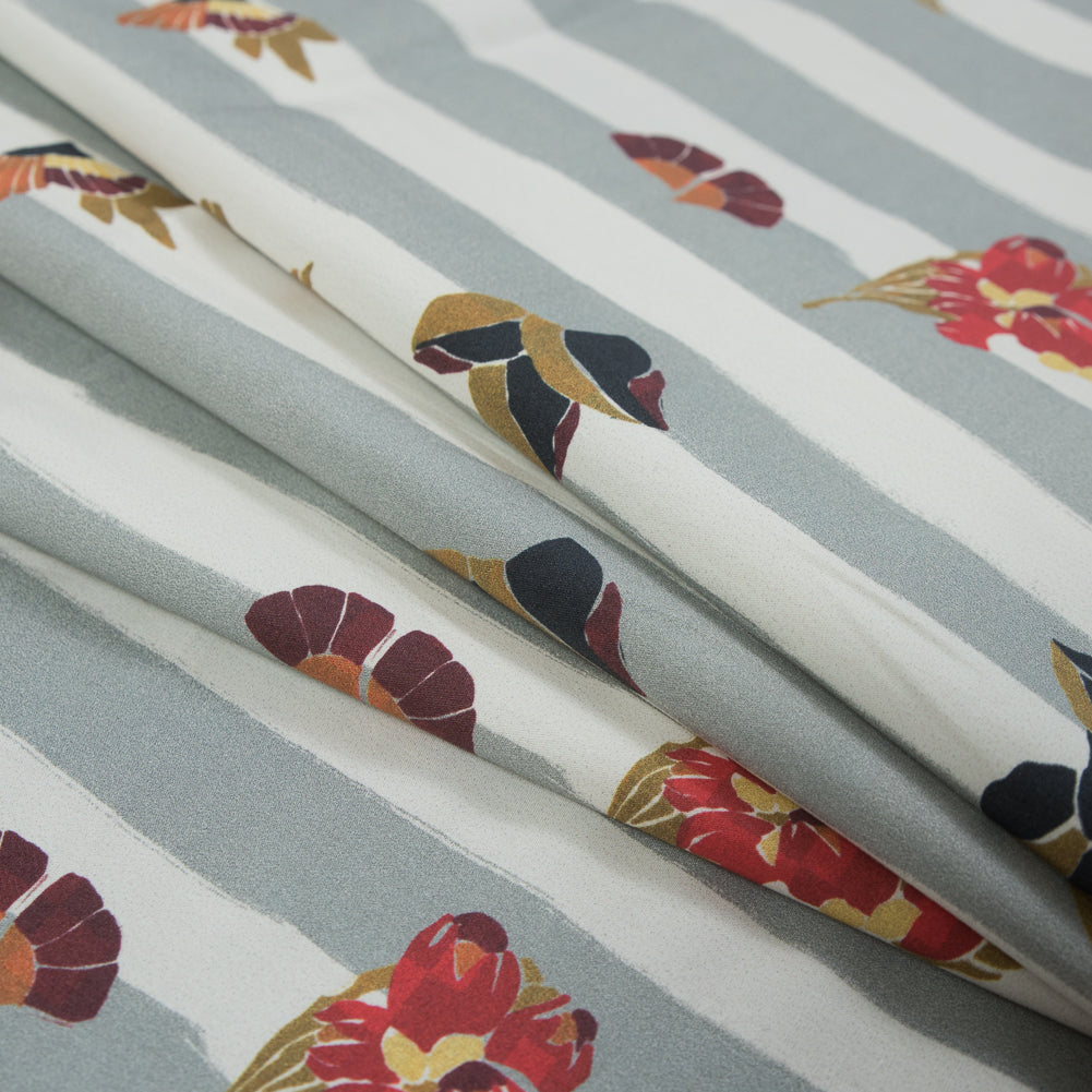 Cotton Poplin - Flowers over Gray Stripes - Flores de Vitalidad Print - Mood Exclusive Avenable Collection - Joann Fabrics