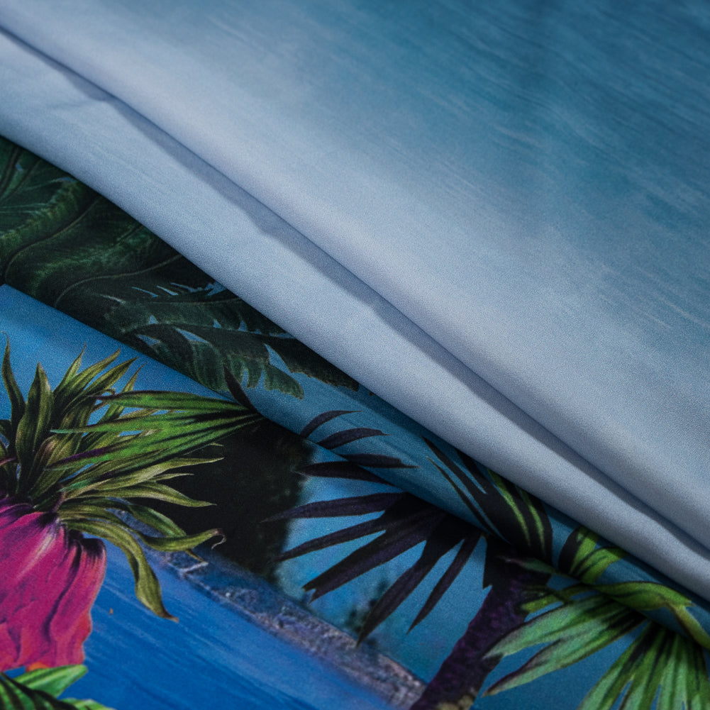 Organic Viscose Batiste - Blue and Green Tropical Border Print - Joann Fabrics