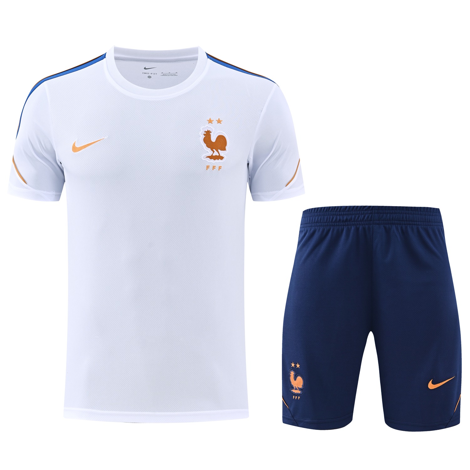 France 2026 Short-Sleeve Training Set - White Top & Deep Blue Shorts - UnitedFutballJersey