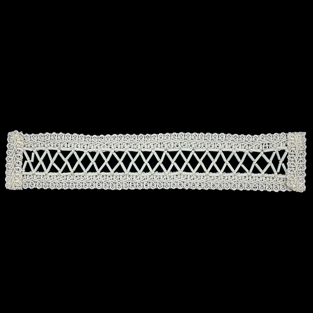 Vintage White and Ivory Lattice Window Rectangular Beaded and Braided Applique - 7.75