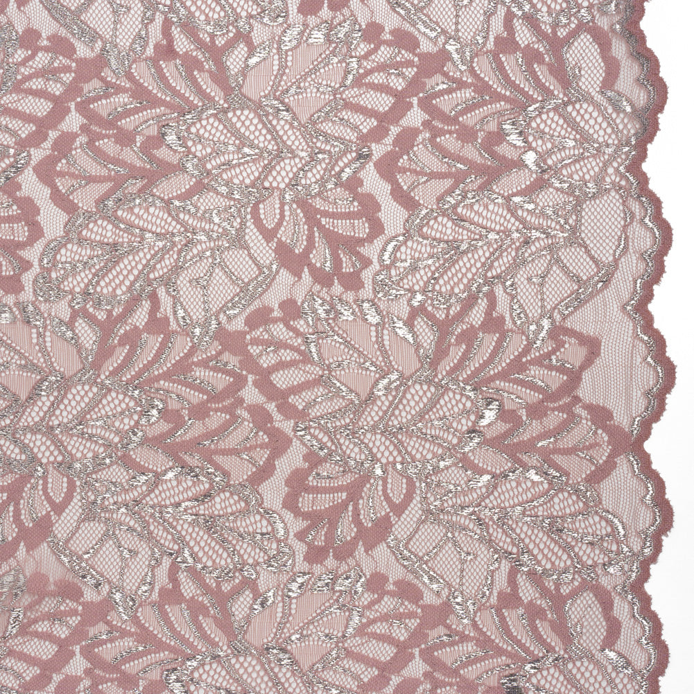 Stretch Metallic Raschel Lace with Finished Edges - Mauve and Silver Leafy Plants - Joann Fabrics