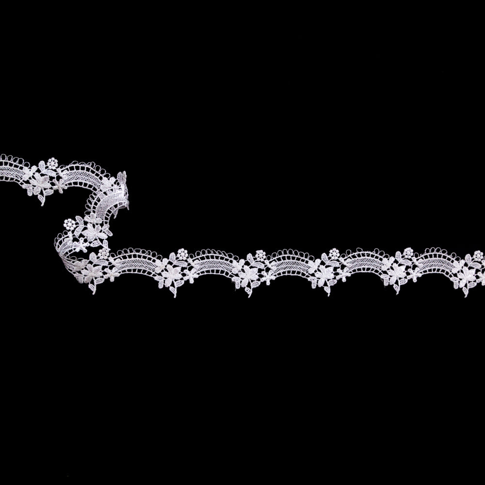 Fancy White Floral Scalloped Venise Lace Trim - 1.5