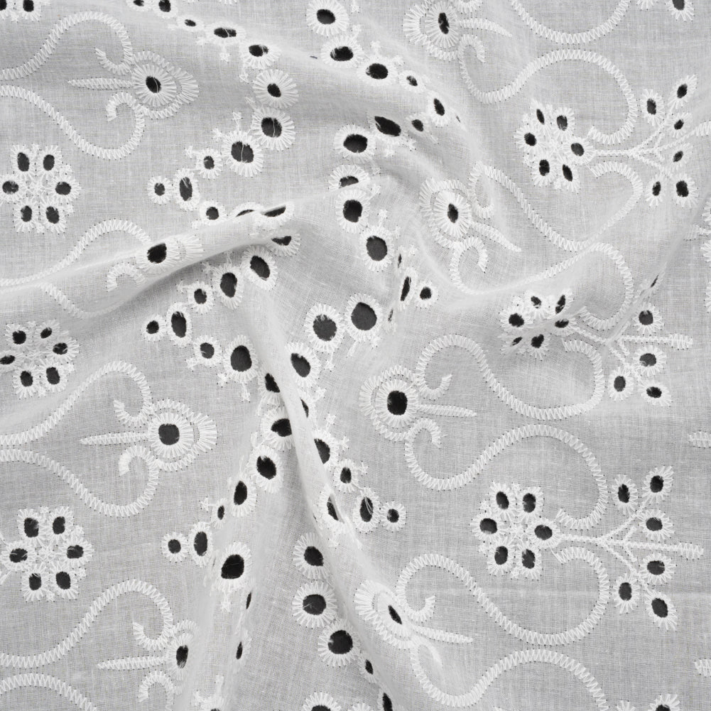 Embroidered Eyelet Cotton Voile - White Flowers and Swirls with Scalloped Borders - Naomi Collection - Joann Fabrics