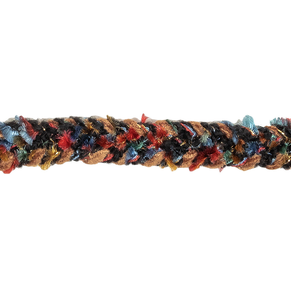 Tan, Black and Multicolor Chenille Braided Trim - 0.625