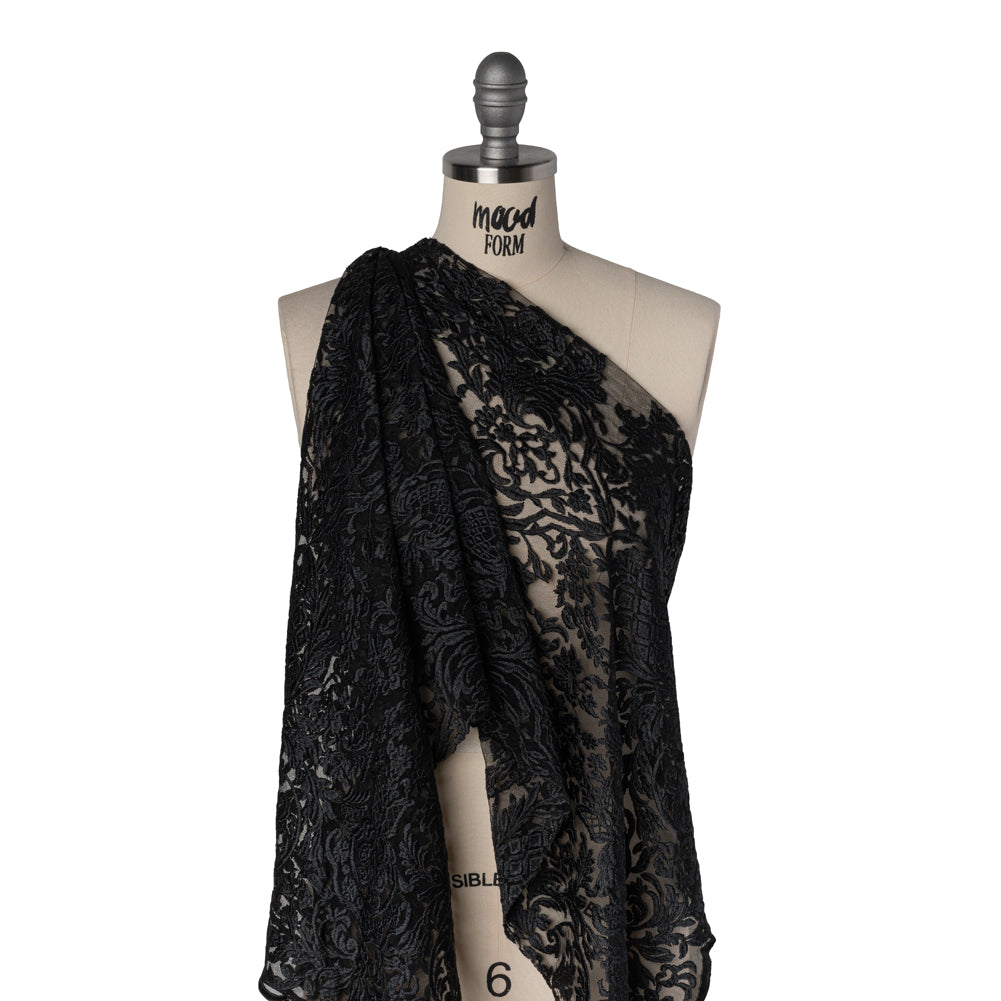 Embroidered Lace Tulle - Black Floral Damask with Pineapples - Joann Fabrics