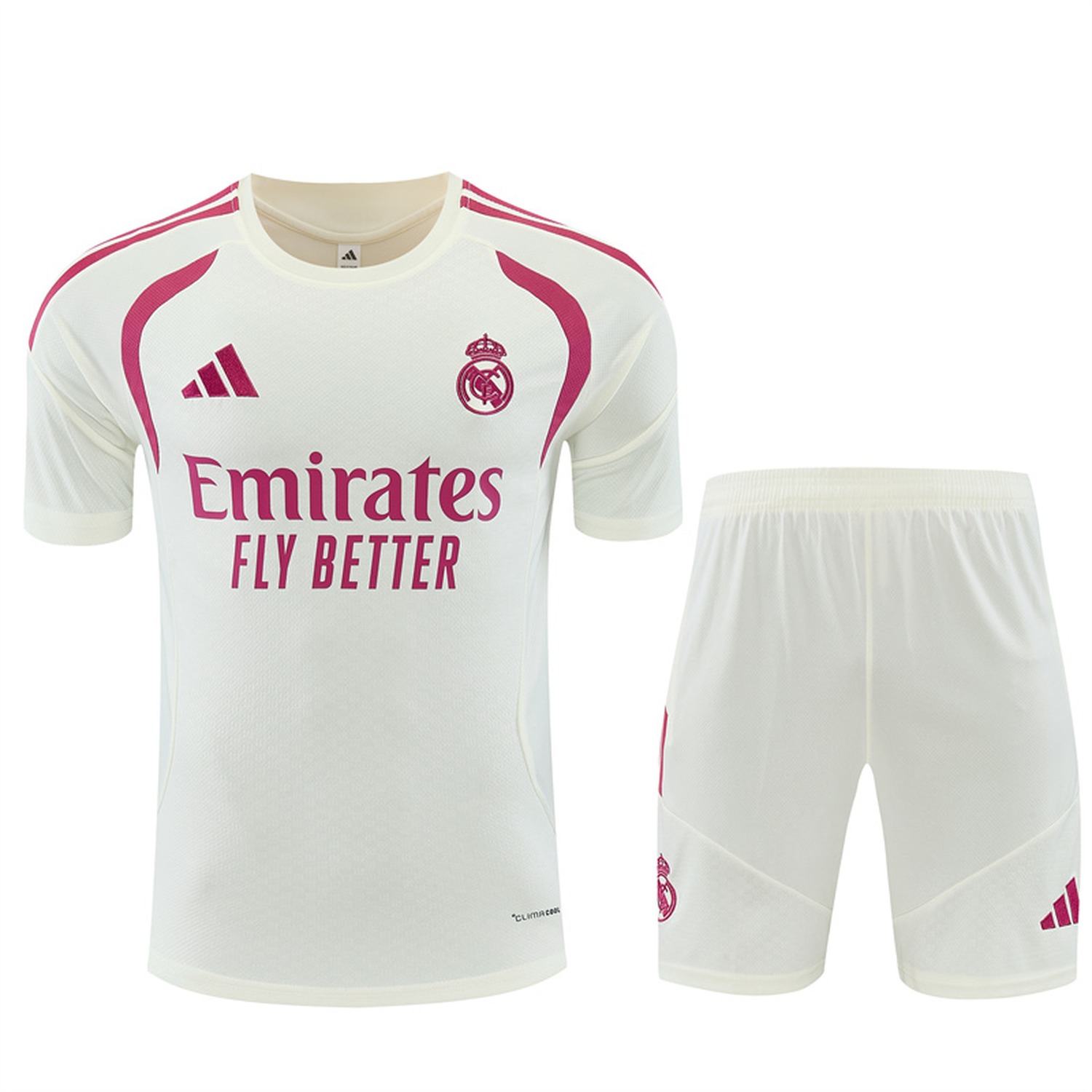 Real Madrid 26-27 Kids Short-Sleeve Training Set - Cream Top & Cream Shorts - UnitedFutballJersey