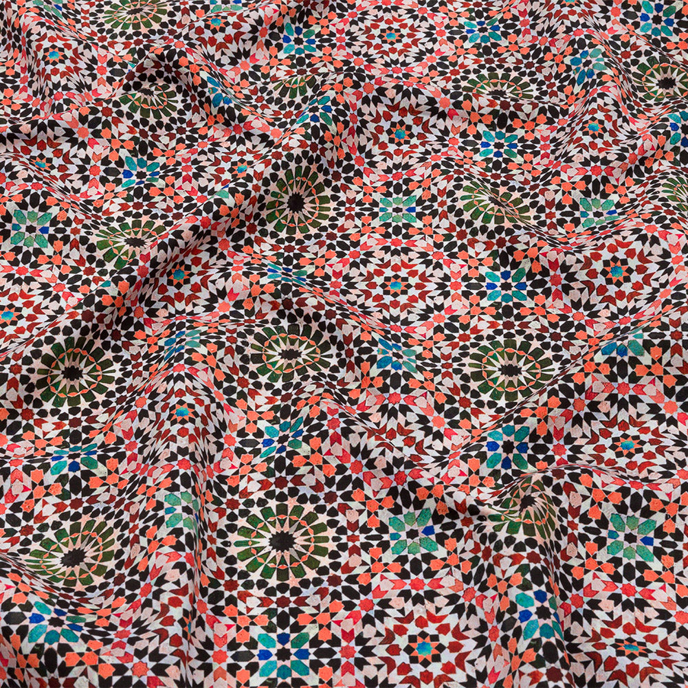 Recycled Polyester Swim Trunk Fabric - Orange and Green Kaleidoscope Geometric - Marmalade Skies Print - Mood Exclusive Malibu Collection - Joann Fabrics
