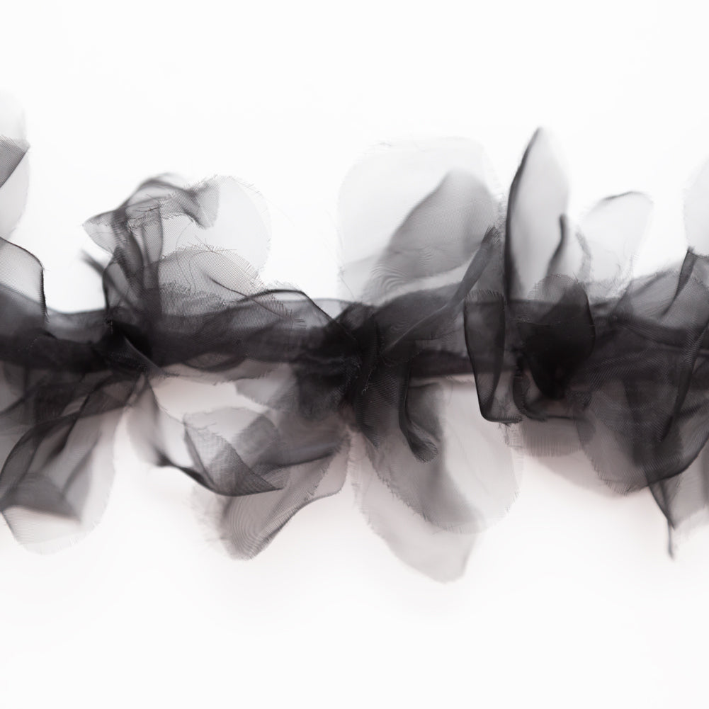 Italian Black 3D Organdy Floral Trim - 4