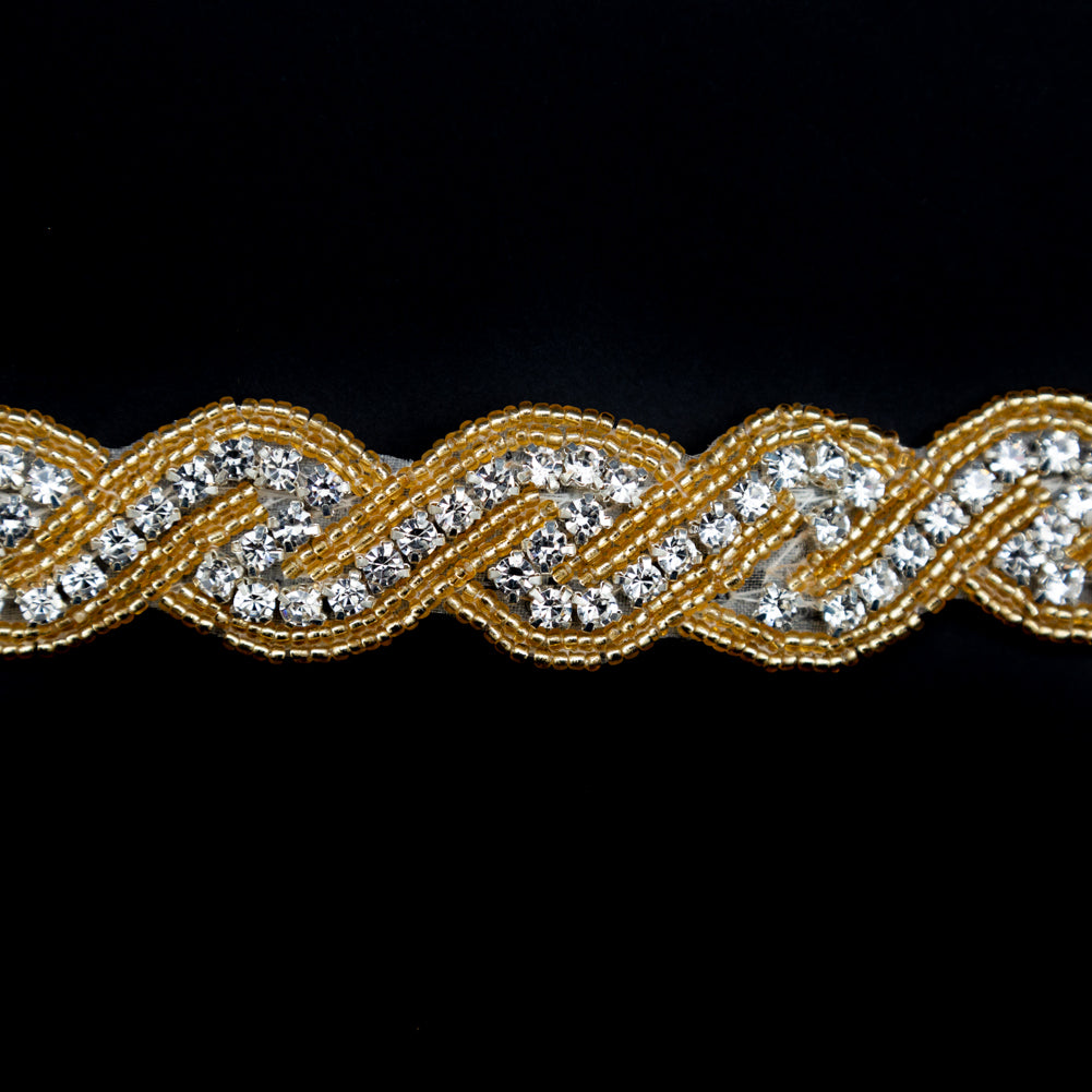Gold and Crystal Zig Zag Beaded Rhinestone Trim - 1
