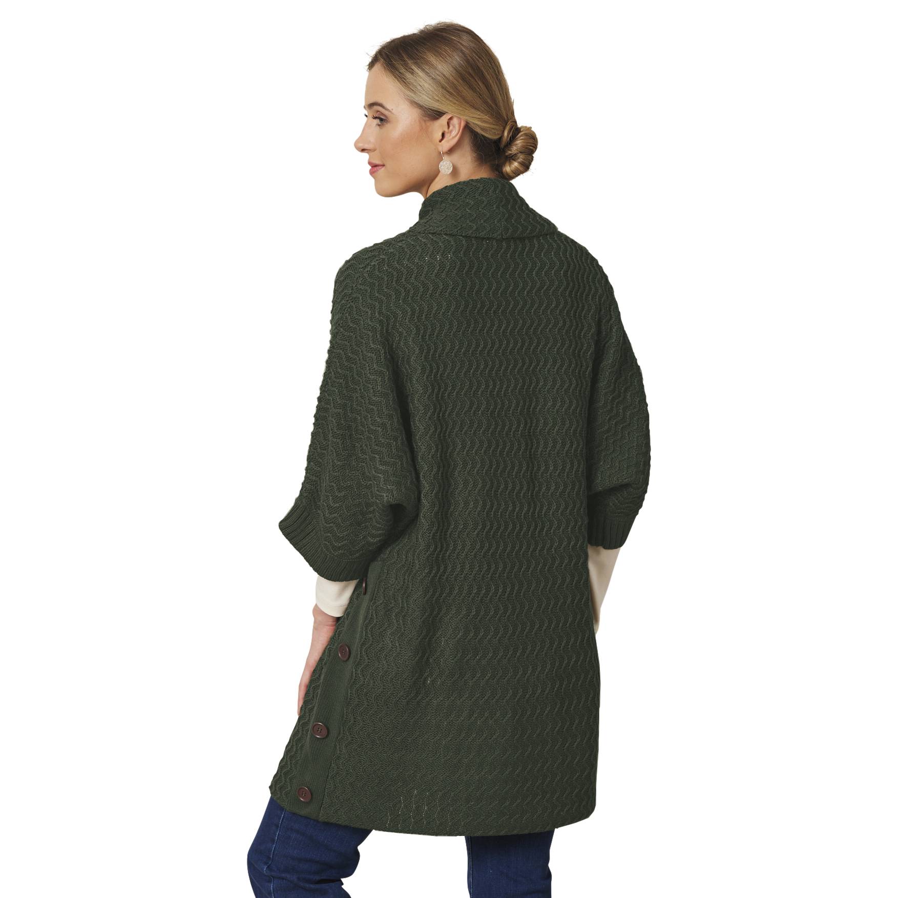 Long Textured Cardigan, Open Front, 3/4 Sleeves, Side Buttons - Northstyle Catalog