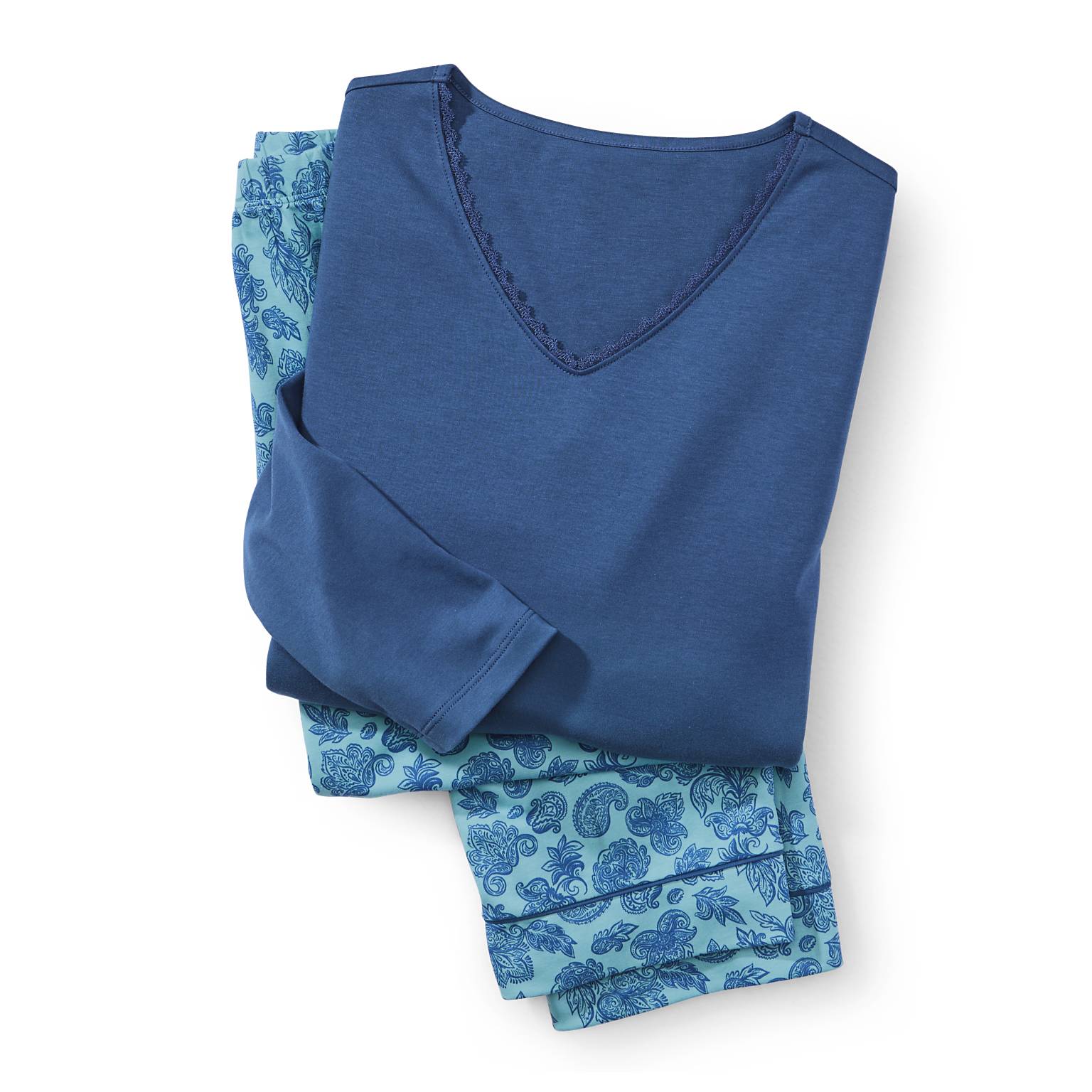 Peruvian Cotton Knit Floral Paisley Pajama Set - Northstyle Catalog