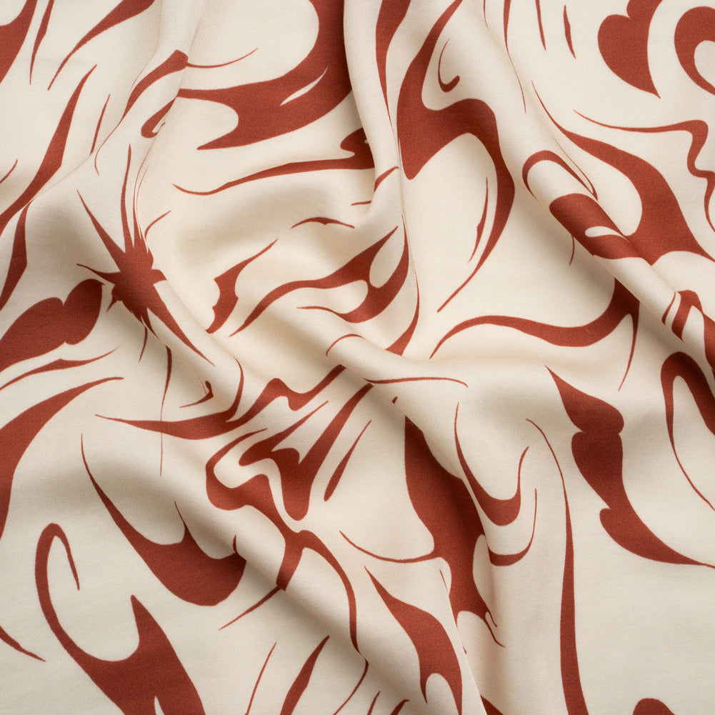 Sustainable and Recycled Viscose Satin Print - Red and Cream Swirls and Stars - Mood Exclusive Vincent's Hope - Joann Fabrics