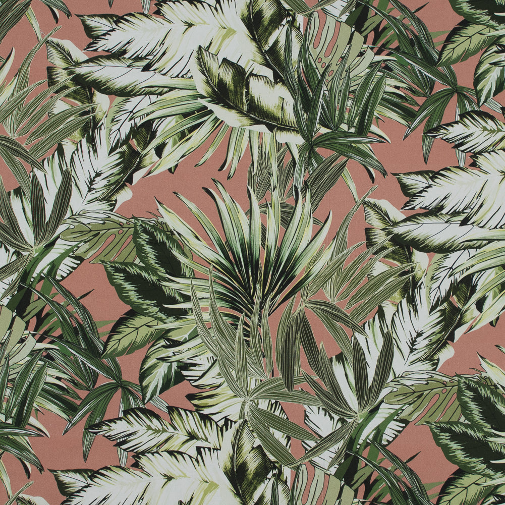Stretch Cotton Sateen - Pink and Green Palm Leaves - Triumph of Clarity Print - Mood Exclusive Key Largo Collection - Joann Fabrics