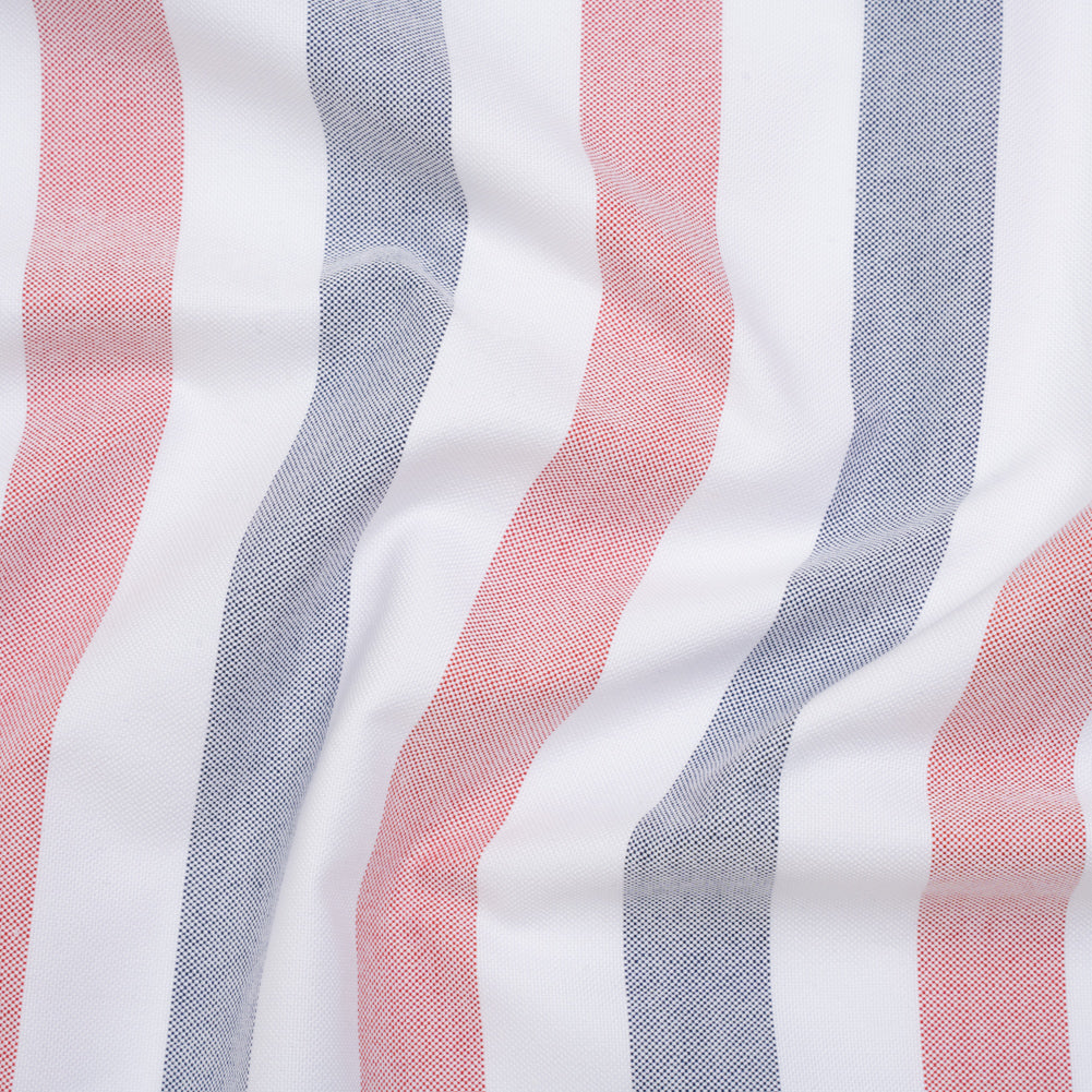 Cotton Oxford Shirting - Red, Midnight Blue and White Awning Stripes - Deadstock - Joann Fabrics