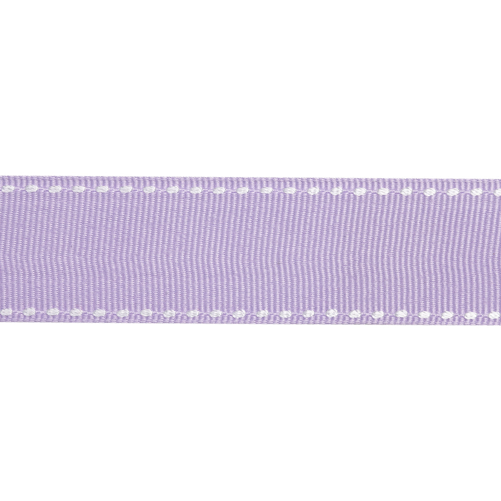 Grosgrain Ribbon with White Stitched Borders - Lilac - 1