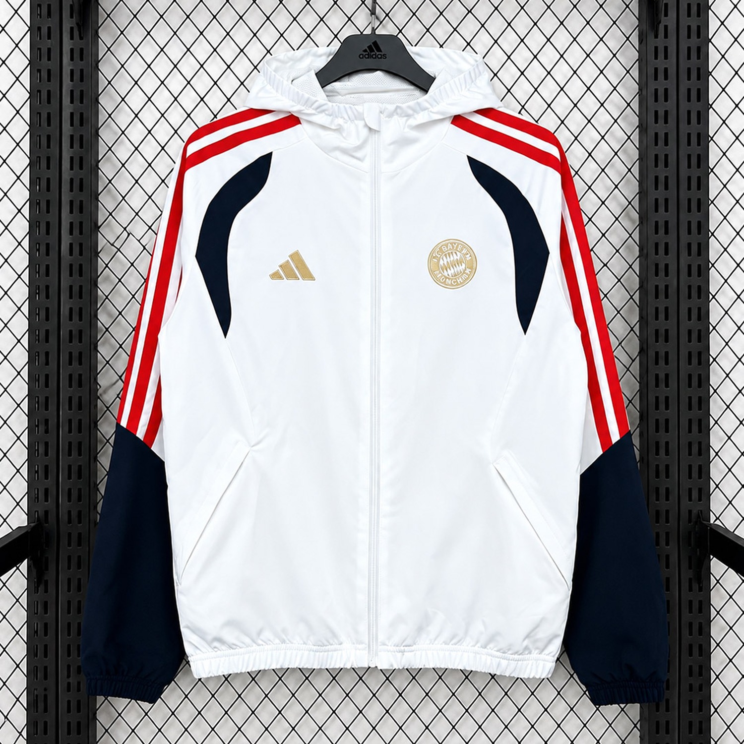 Bayern Munich 26-27 Teamline White Navy Blue Hooded Windbreaker Jacket - UnitedFutballJersey