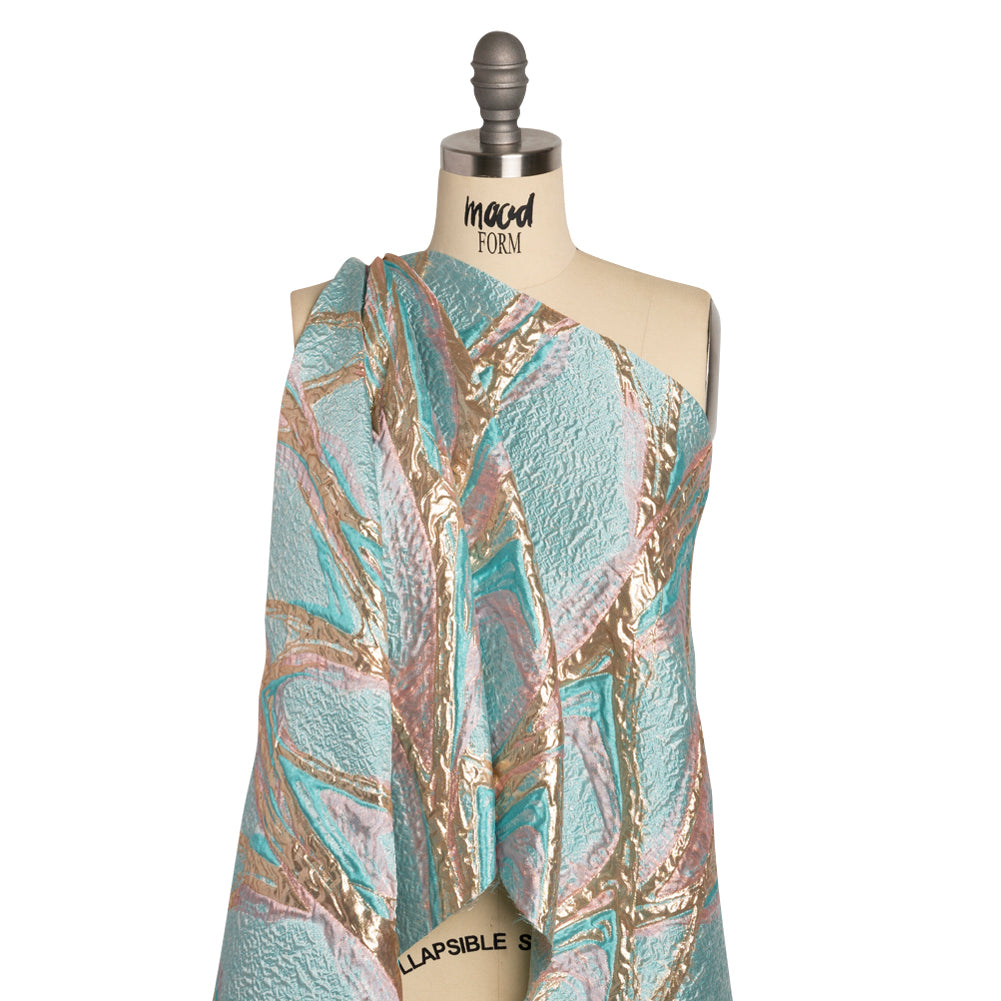 Metallic Gold, Turquoise and Pink Flowing Lines Luxury Brocade - Joann Fabrics