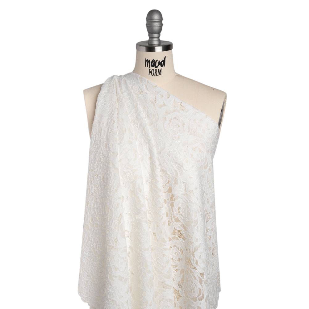 Stretch Re-Embroidered Lace with Finished Edges - Ivory All-Over Roses - Joann Fabrics