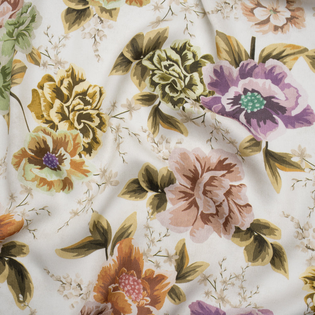 Rayon Challis - White, Soft Green and Muted Pink Floral - Mood Exclusive Rosewood Reverie Print - Joann Fabrics